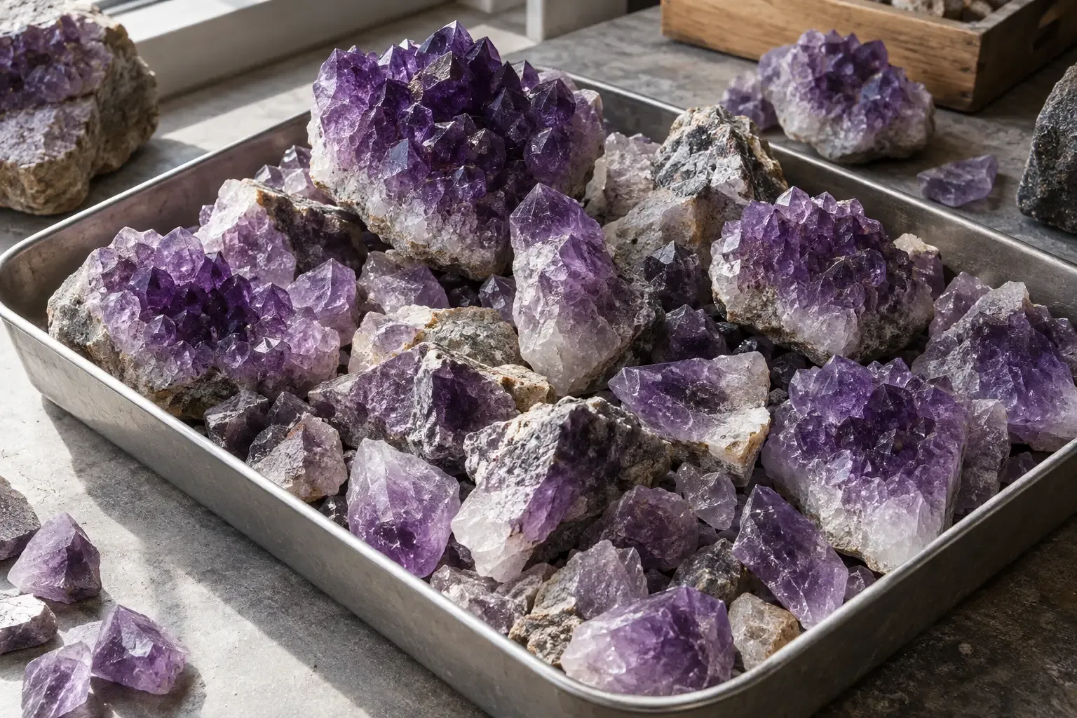 Raw amethyst clusters